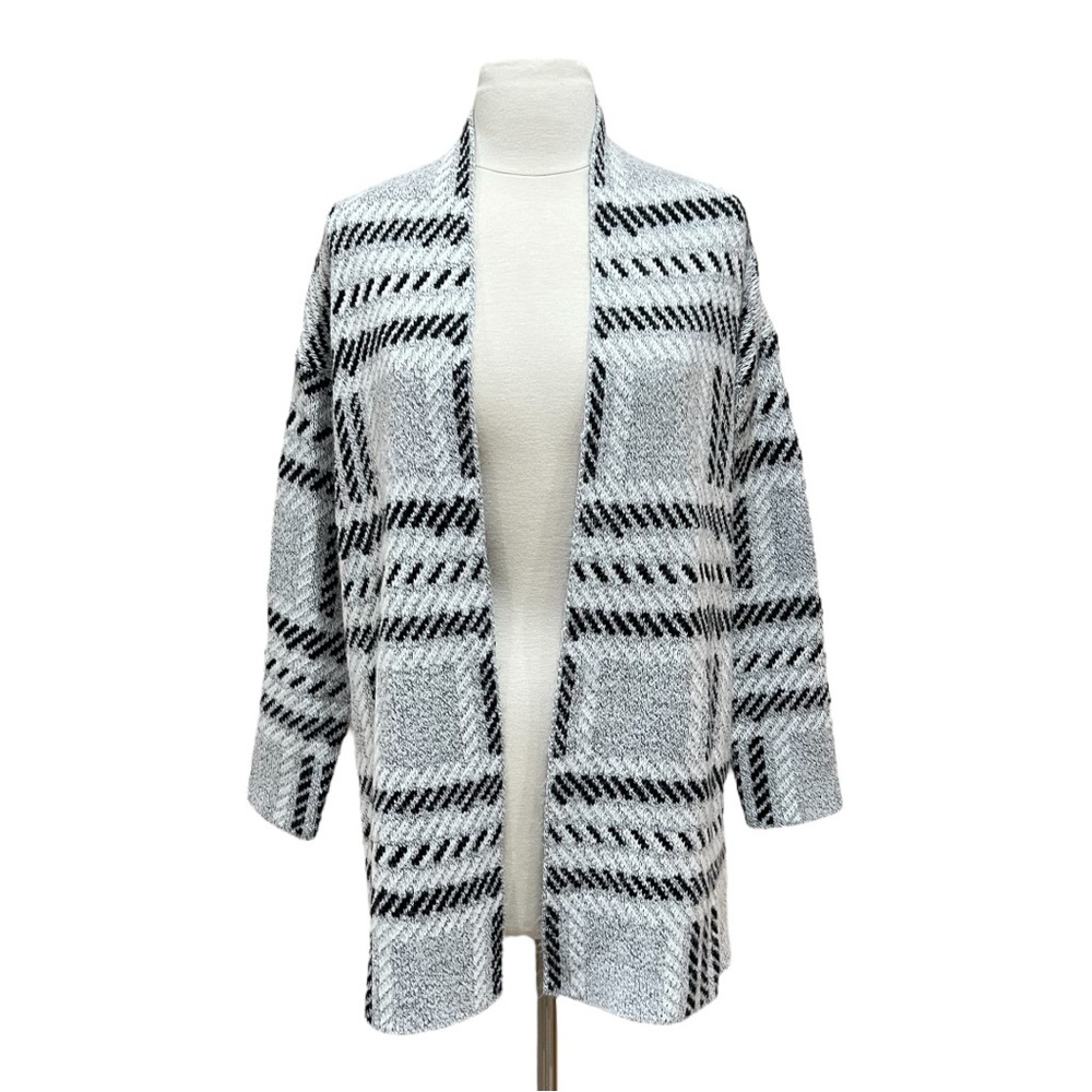 Debut Grey Plaid Open Front Cardigan Size Small